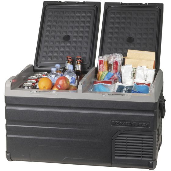 75L BRASS MONKEY PORTABLE LOW PROFILE DUAL ZONE FRIDGE/FREEZER WITH BATTERY COMPARTMENT