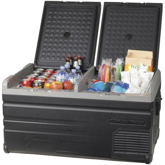 95L BRASS MONKEY PORTABLE LOW PROFILE DUAL ZONE FRIDGE/FREEZER WITH BATTERY COMPARTMENT