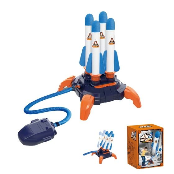 Air-Powered Rocket Launcher – Stomp Launch, Adjustable Angle, 8 Foam Rockets