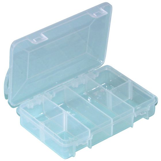 Jaycar 6 Compartment Mini Storage Case – See-Through, Snap Latches, 125×85×27mm