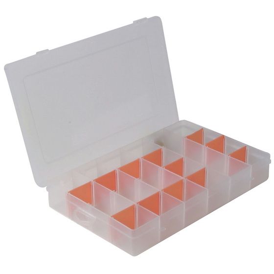 Jaycar 18 Compartment Storage Case – 6 Base Slots, Removable Dividers, Hinged Lid