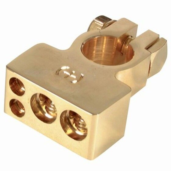 Jaycar HC4048 4-Wire Gold Battery Terminal – Positive (2GA + 4GA + 2×8G) with Clear Cover