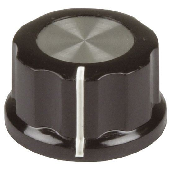 Jaycar 27mm Knob – Black Plastic, Aluminium Insert, White Pointer (HK7740)