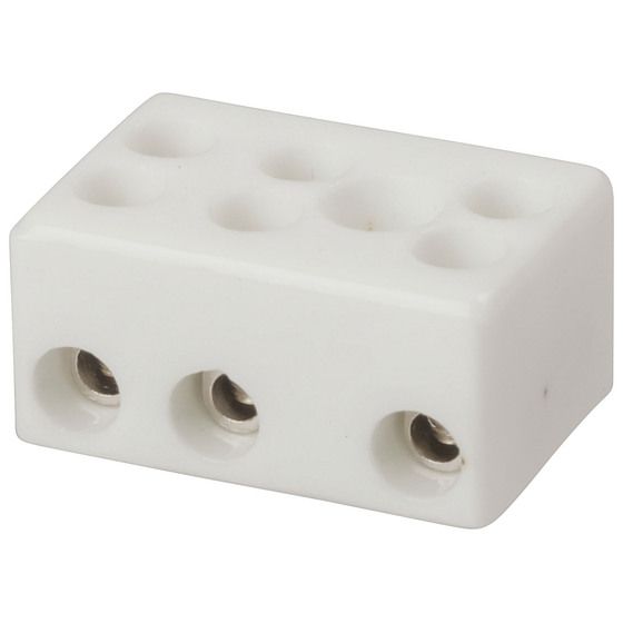 Jaycar 3 Wire Porcelain Terminal Block – 5 Amp | Small, 3mm Cable Entry
