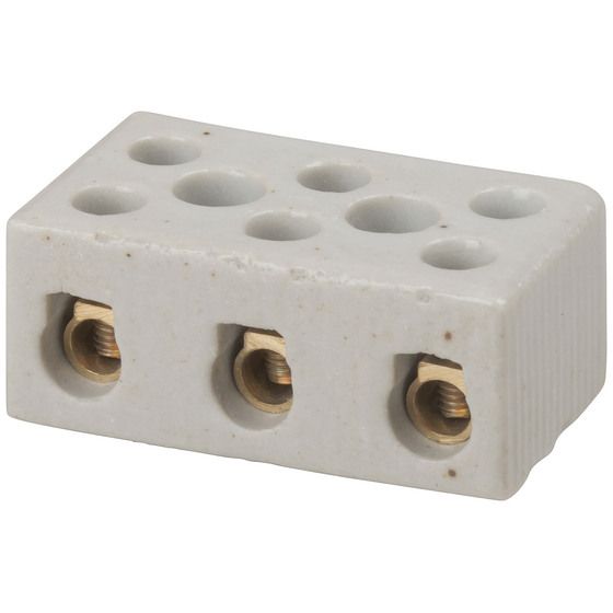 Jaycar 3 Wire Porcelain Terminal Block – 30 Amp | Large, 5.5mm Cable Entry