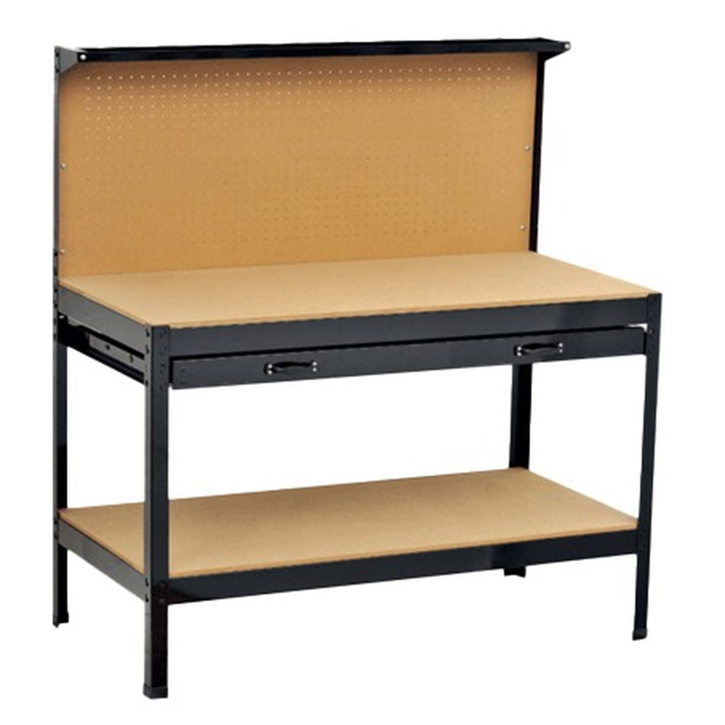 Workbench Self Assemble 900 x 500 x 1400mm Benchtop Pegboard Draw and Upper and Lower Shelf