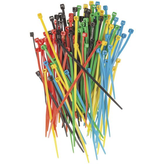 Jaycar 100mm Coloured Cable Ties – Pack of 125 (Red, Yellow, Green, Blue, Black)