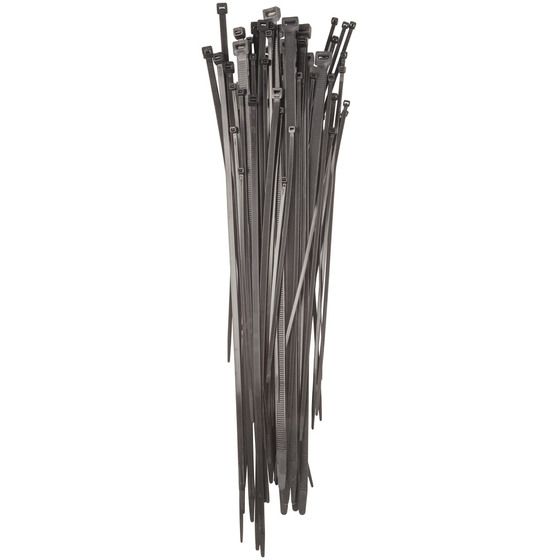 Jaycar Large Mixed Black Cable Tie Set – 70 Pieces (300mm to 510mm)