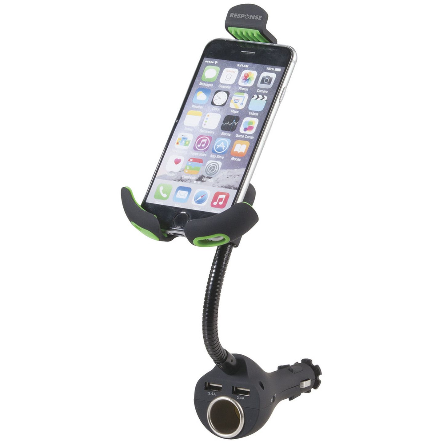 Cigarette Lighter Phone Holder with USB Charging Outlets