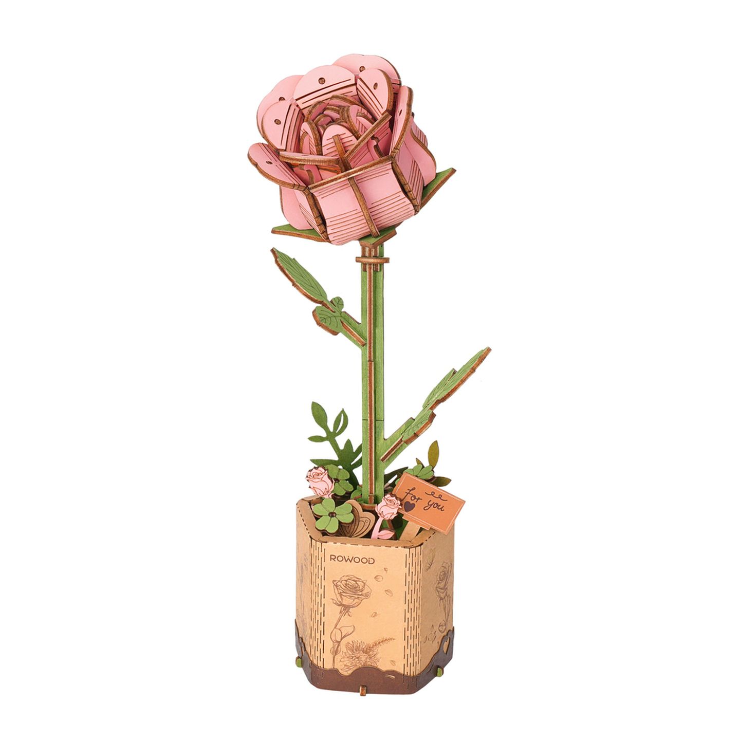 Wooden Craft DIY Pink Rose ROKR