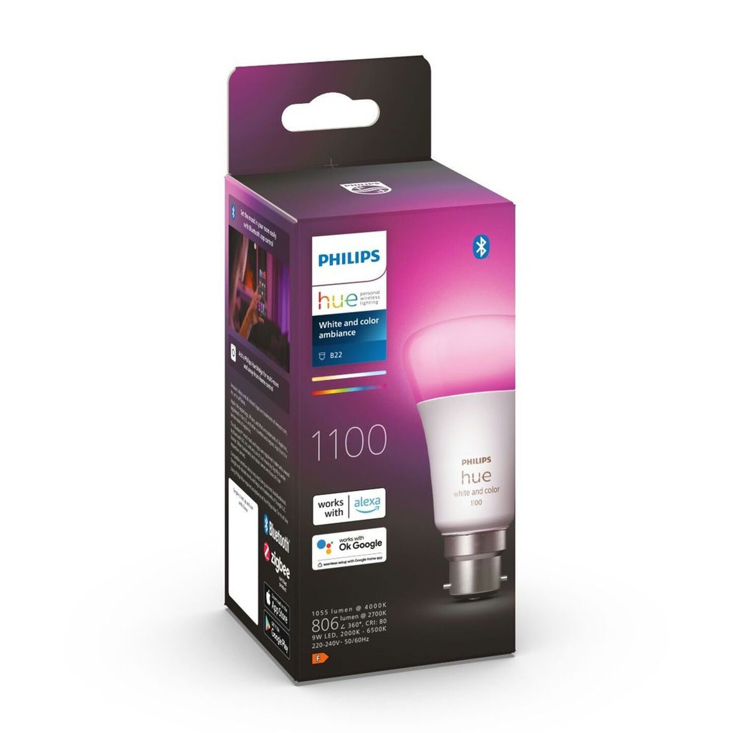 Philips Hue Dimmable A60 B22 Bulb 75W with Bluetooth White/Colour 