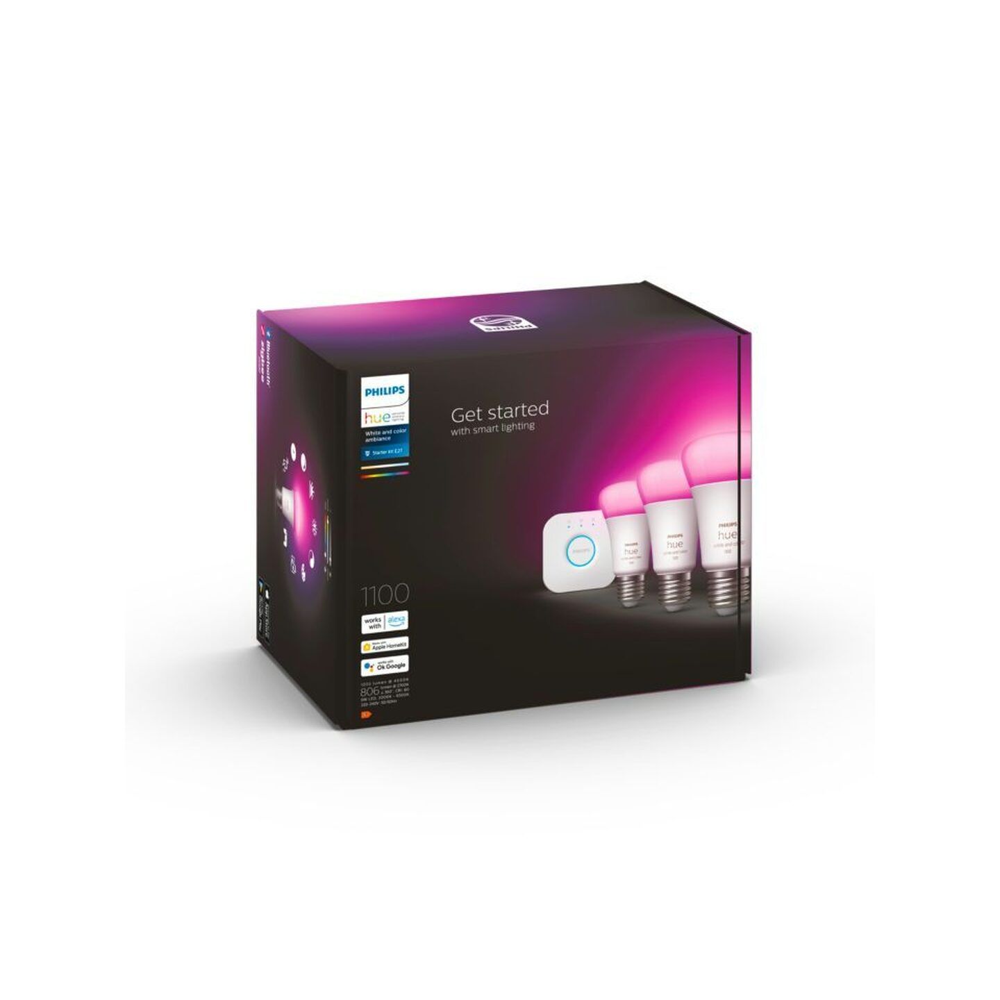 Philips Hue Dimmable A60 E27 Bulb 75W Starter Kit with Bluetooth White/Colour 