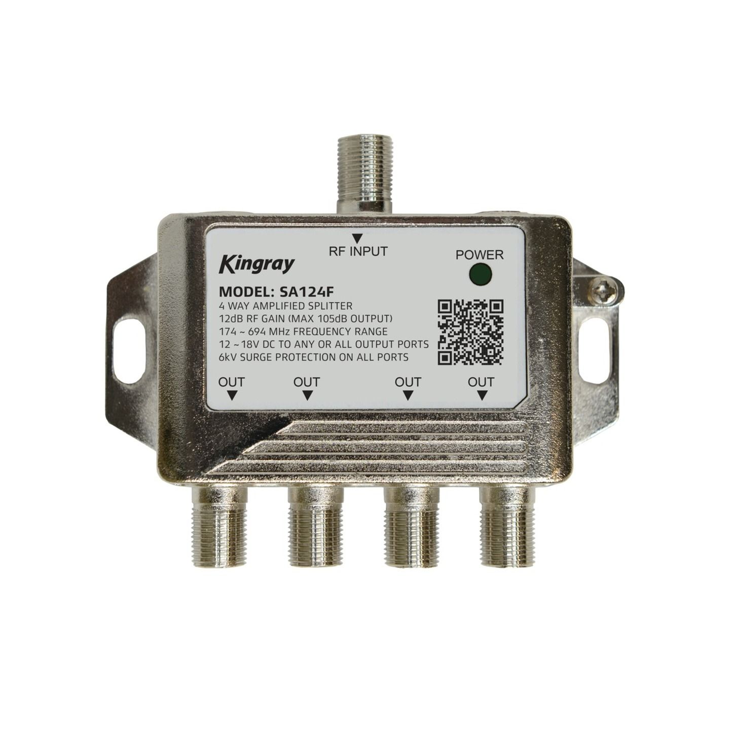 Amplified 4 Way TV Signal Splitter Including Power Supply