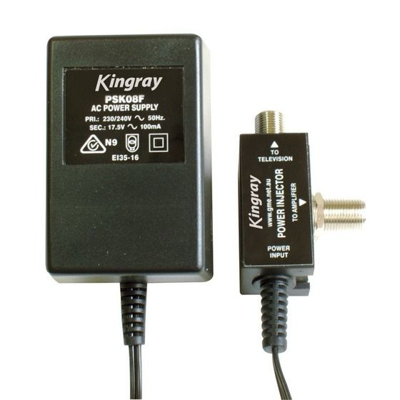 Kingray 17.5V AC 100mA Power Supply for Masthead Amplifier – F Socket Injector