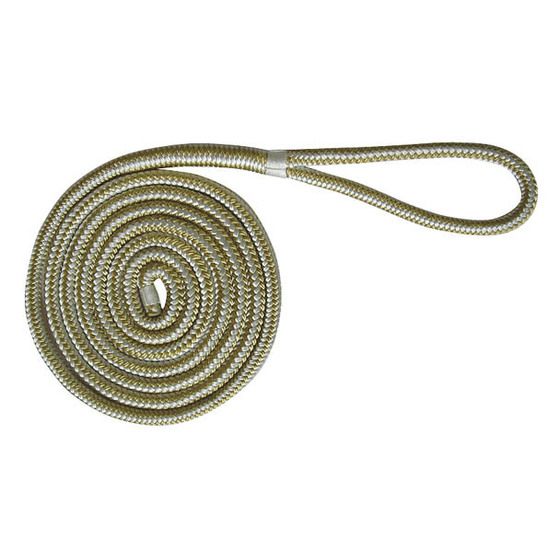 NYLON MOORING/DOCK LINE WITH POLYESTER COVER (WHITE WITH GOLD FLECK) 12MM X 8M