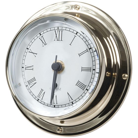 Jaycar Brass Clock 120 x 37mm – Roman Numerals, Sweep Second, AA Battery