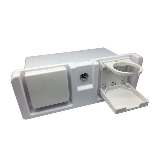 Jaycar White Glove Box Organiser with Drink Holders – ABS, Lockable, 340 x 130 x 195mm