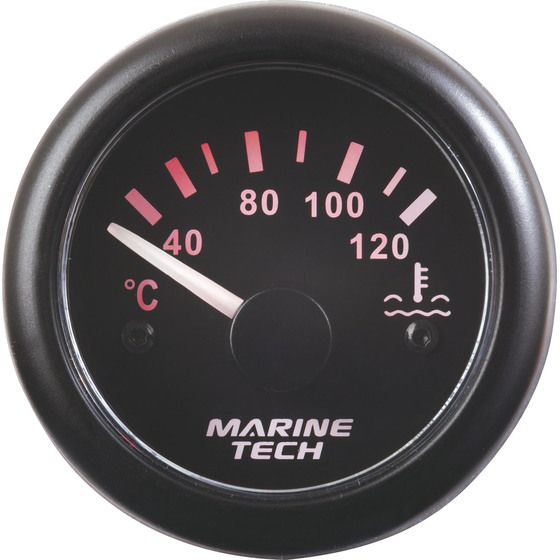 Jaycar Water Temperature Gauge – Black, 40–120°C Range, 52mm Cutout, 12/24V, IP67