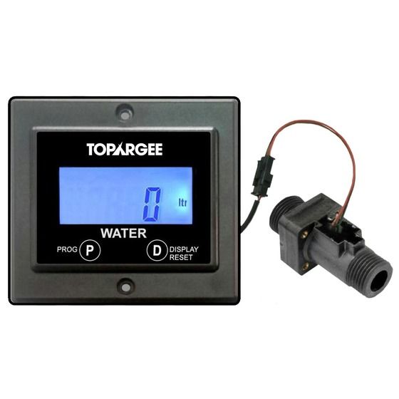 Jaycar H2Flow Water Tank Gauge – Flush-Mount LCD Display, In-Line Flow Sensor, 3/4" Pipe Thread, 12V DC