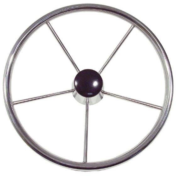 5 Spoke "Cruiser" Steering Wheel – Teak Centre, All-Welded Stainless Steel (390mm)