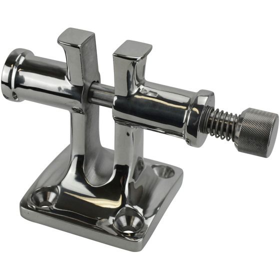 Slotted 316 Stainless Bollard – Spring-Loaded Pin, Slightly Raked, 65mm Square Base (Jaycar)