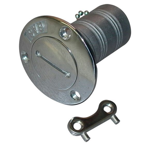 Jaycar Stainless Steel Petrol Deck Fitting – Flush Mount, 38mm Hose Compatible, Ball Chain Lid