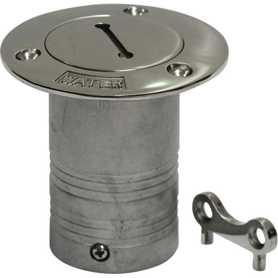 Jaycar Stainless Steel Water Deck Fitting – Flush Mount, 38mm Hose Compatible, Ball Chain Lid