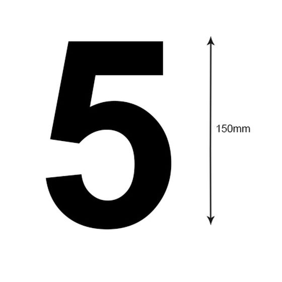 Boat Rego Sticker – Black Number "5" 163mm (Pair)