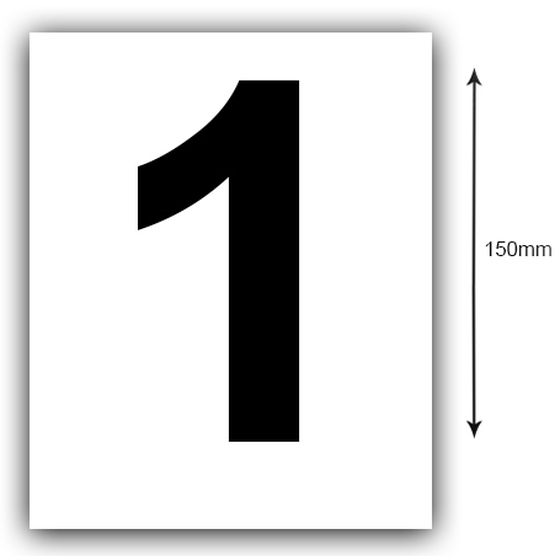 Boat Rego Sticker – Black-on-White Number "1" 150mm (Pair)