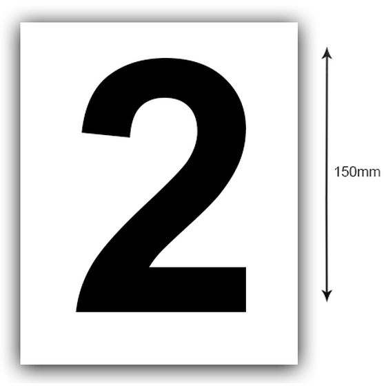 150MM BLACK ON WHITE REGO NUMBER (2) STICKER, SOLD AS A PAIR