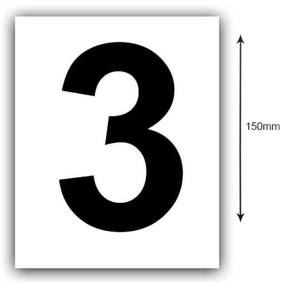 150mm Boat Rego Number (3) Sticker – Black on White, Sold as a Pair