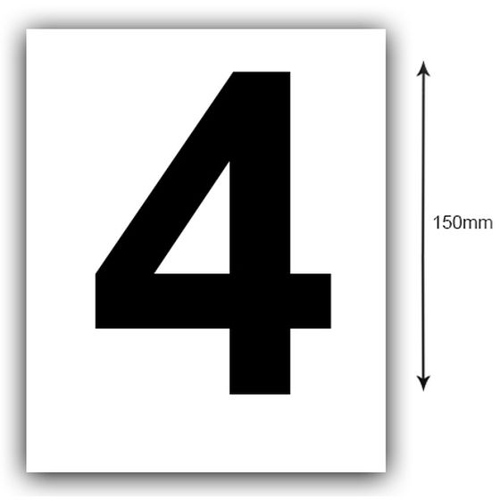 150mm Boat Rego Number (4) Sticker – Black on White, Sold as a Pair