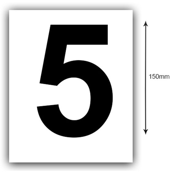 150mm Boat Rego Number (5) Sticker – Black on White, Sold as a Pair
