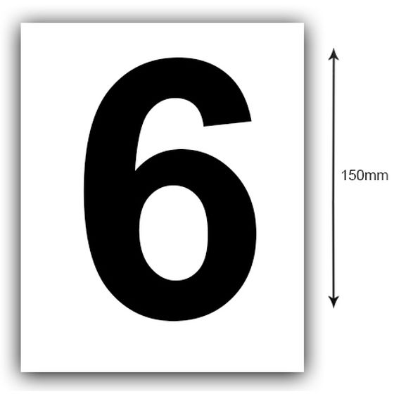 150mm Boat Rego Number (6) Sticker – Black on White, Sold as a Pair