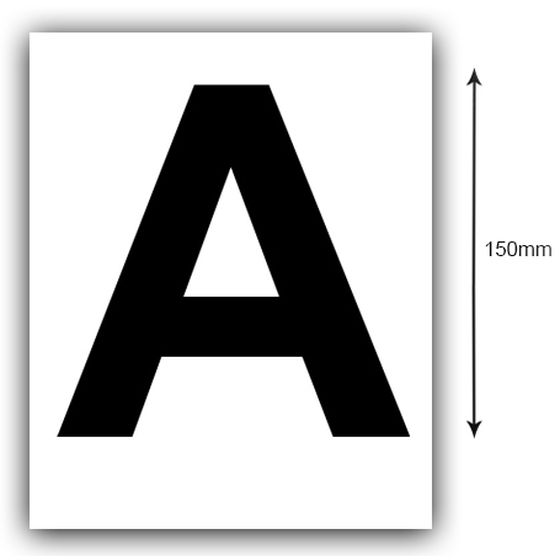 150MM BLACK ON WHITE REGO LETTER (A) STICKER, SOLD AS A PAIR