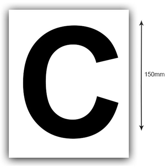 150MM BLACK ON WHITE REGO LETTER (C) STICKER, SOLD AS A PAIR