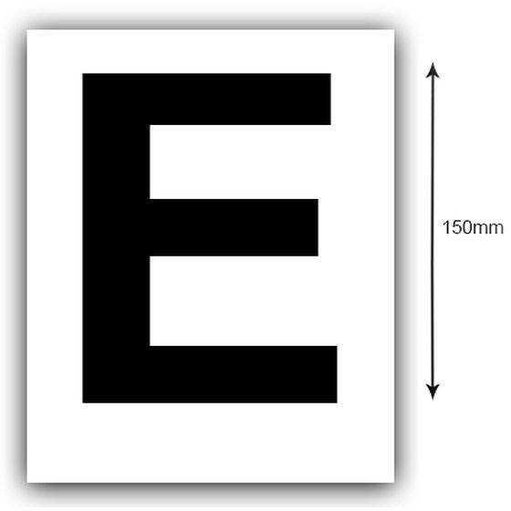 Jaycar 150mm Boat Registration Sticker – Letter E, Black on White (Pair)