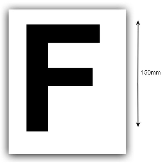 150mm Black on White Boat Rego Letter F Sticker – Sold as a Pair