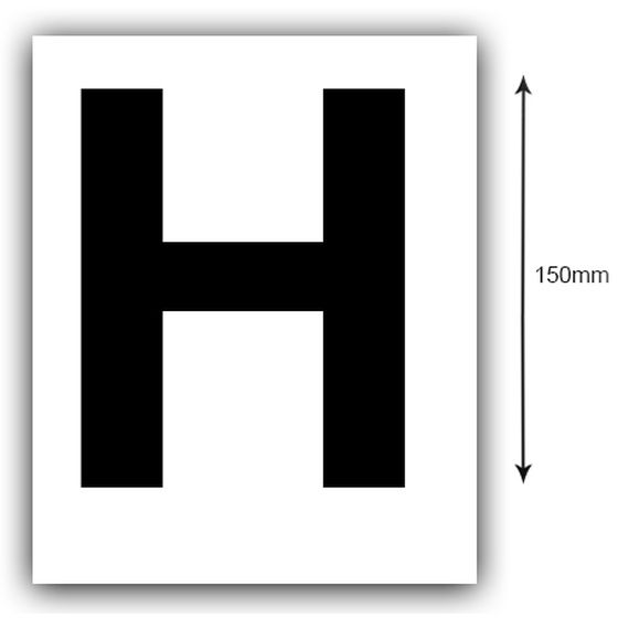 150mm Black on White Boat Rego Letter H Sticker – Sold as a Pair