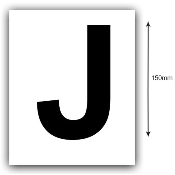 150mm Black on White Boat Rego Letter J Sticker – Sold as a Pair