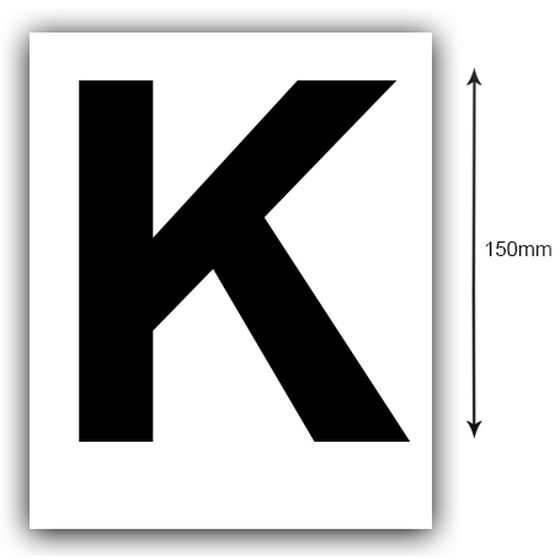 150mm Boat Registration Letter K – Black on White (Pair)