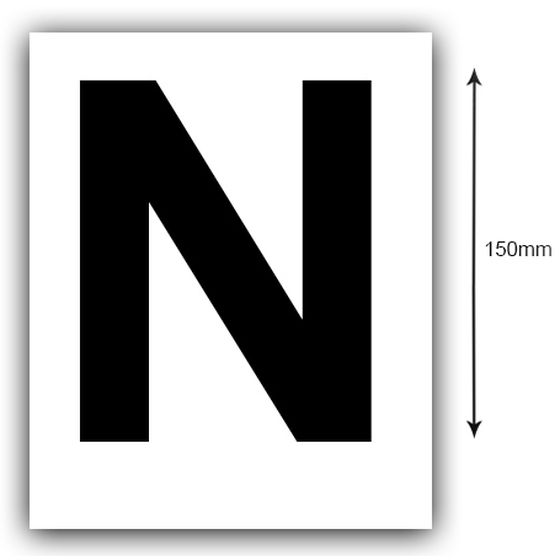 150mm Boat Registration Letter N – Black on White (Pair)