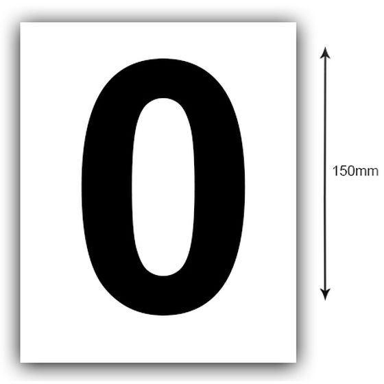 150MM BLACK ON WHITE REGO LETTER (O) STICKER, SOLD AS A PAIR