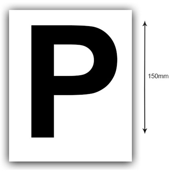 150mm Boat Registration Letter P – Black on White (Pair)