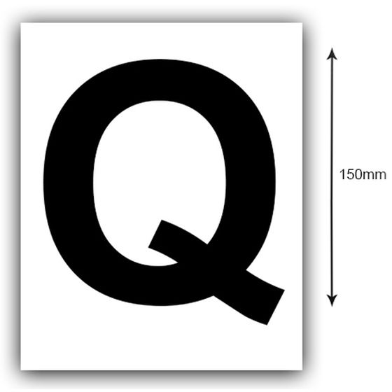 150MM BLACK ON WHITE REGO LETTER (Q) STICKER, SOLD AS A PAIR