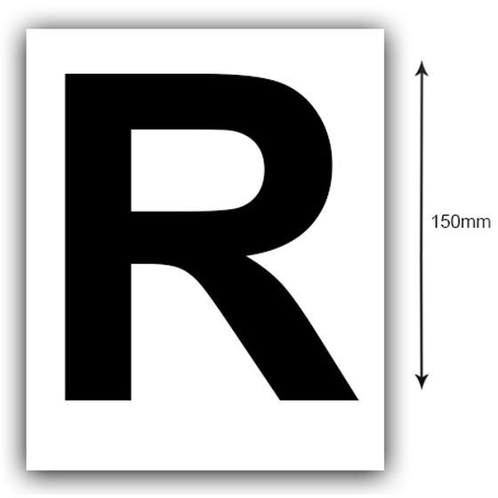 Boat Registration Letter R Sticker – 150mm Black on White, Sold as a Pair (Jaycar)