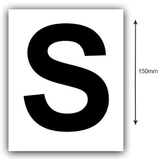 Boat Registration Letter S Sticker – 150mm Black on White, Sold as a Pair (Jaycar)