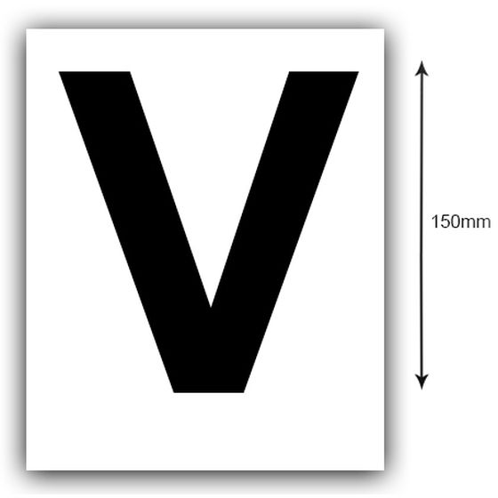 Boat Registration Letter V Sticker – 150mm Black on White, Sold as a Pair (Jaycar)