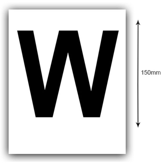 Boat Registration Letter W Sticker – 150mm Black on White (Pair)