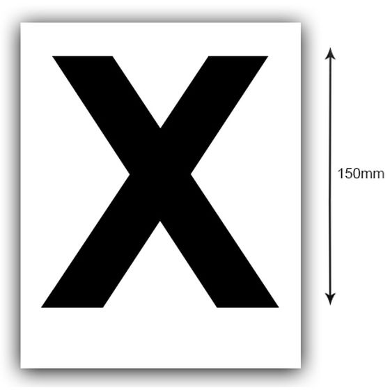 Boat Registration Letter X Sticker – 150mm Black on White (Pair)